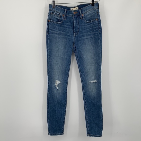 Madewell Denim - Madewell mid-rise skinny distressed jeans women raw hem frayed 9" new 26